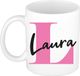 Bellatio Decorations Naam mok Laura - roze - wit - keramiek - 300 ml - cadeau beker