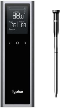 Typhur Sync One - Thermomètre à viande sans fil - Thermomètre BBQ - Bluetooth et WiFi - Étanche et résistant à la chaleur - Autonomie de la batterie jusqu'à 50 heures - Intégration d'application intelligente - Compact avec station de charge - Pour chaque style de cuisson