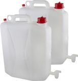Merkloos / Sans marque Billiet - Vanlaere Voedselgeschikte jerrycan/watertank met tapkraan - 2x stuks - 20 liter - Transparant