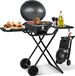 Kesser barbecue de table, électrique, 2-en-1, avec couvercle et pied, max. 2400 watts, pliable, thermomètre, revêtement antiadhésif, plaque de grill et plateau, 2 roues, noir