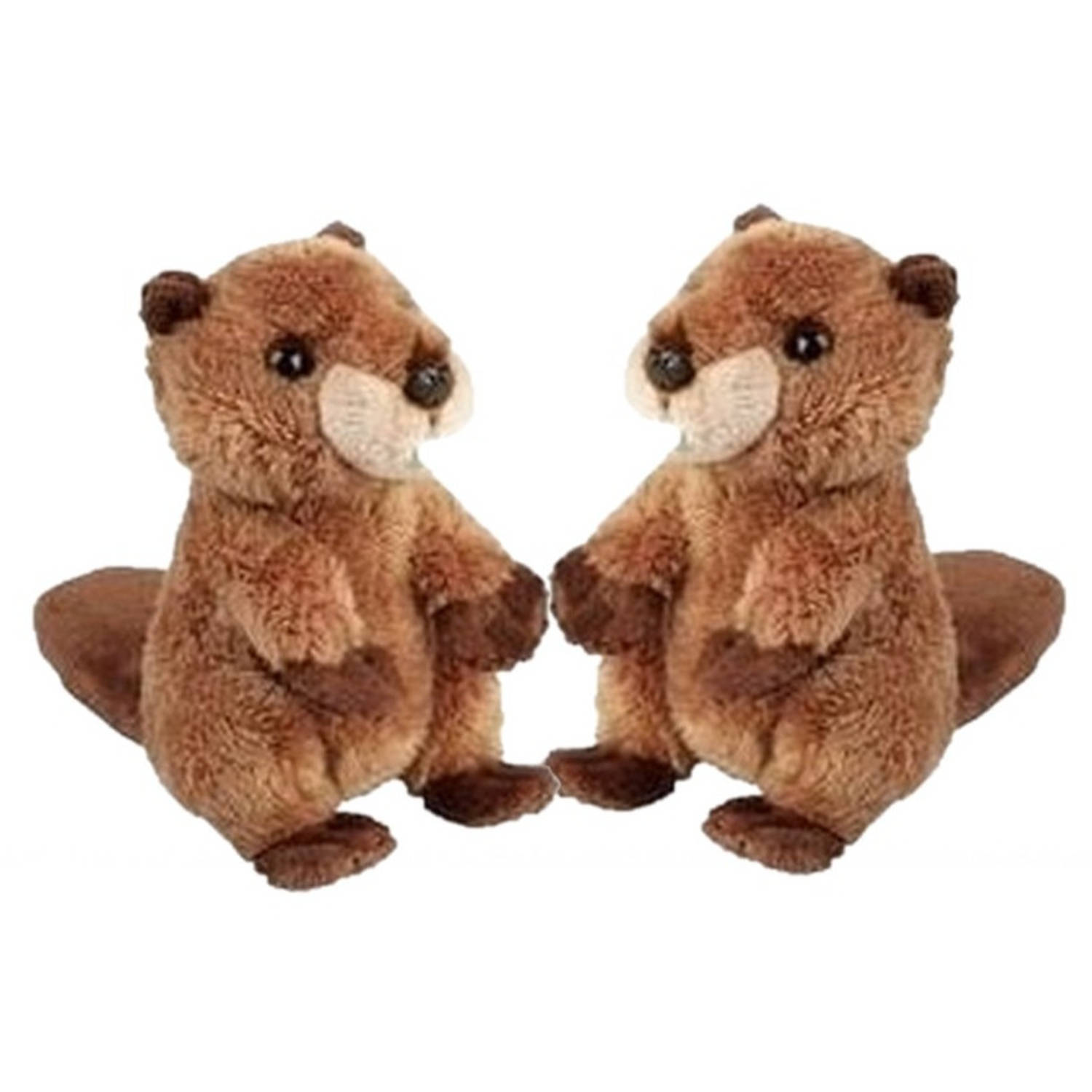 Ravensden 2x stuks pluche bruine bever knuffel 15 cm - Bevers knaagdieren knuffels - Speelgoed knuffeldieren/knuffelbeest voor kinderen