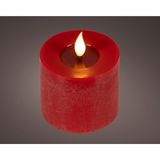Lumineo Realistische LED Kaars met Wax Pit en Vlam Effect Ø7.5x9,5cm Rood met 6uur Timer Werkt op Batterij