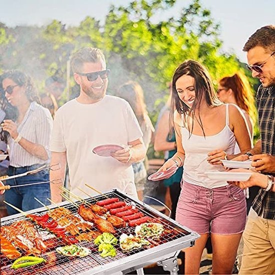 AGM Houtskoolbarbecue, campinggrill, houtskool, inklapbare grill, draagbare grill, voor camping, tuin, picknick, feest, 68 x 32 x 73 cm, voor 5-10 personen
