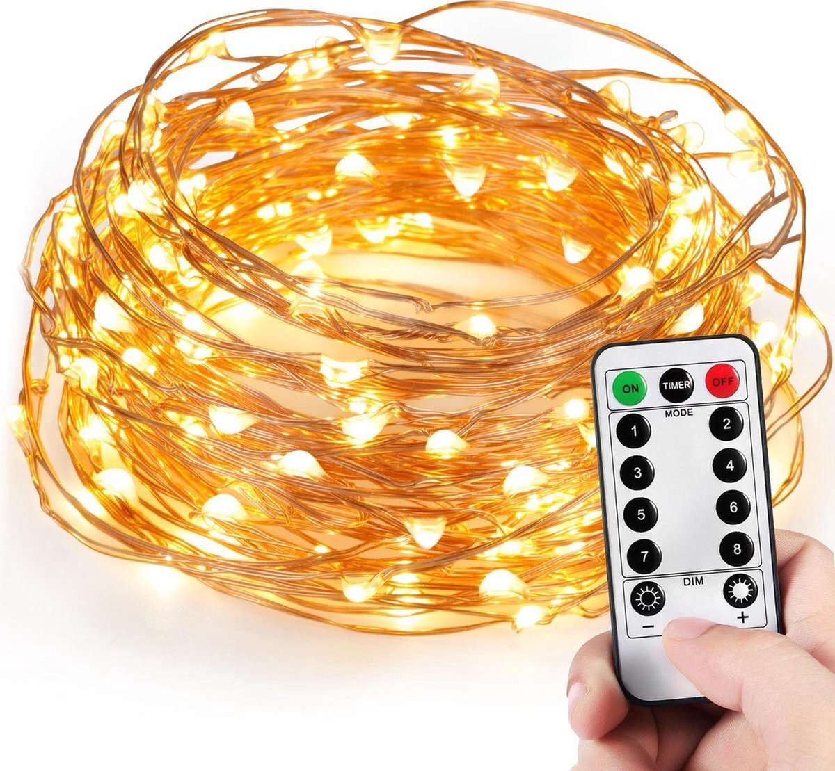 Homèlle Lichtsnoer - Warm Wit - Inclusief Batterijen - Koperen lichtslinger - 10 meter - 100 LED's - Kerstverlichting buiten - Kerstversiering - Sfeerlichtjes - Decoratie - Tuinverlichting - Buitenverlichting - Binnen & Buiten