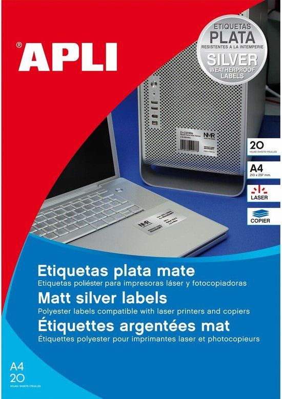 Apli Klevende etiketten Zilverkleurig 100 Lakens 45,7 x 21,2 mm Zilver