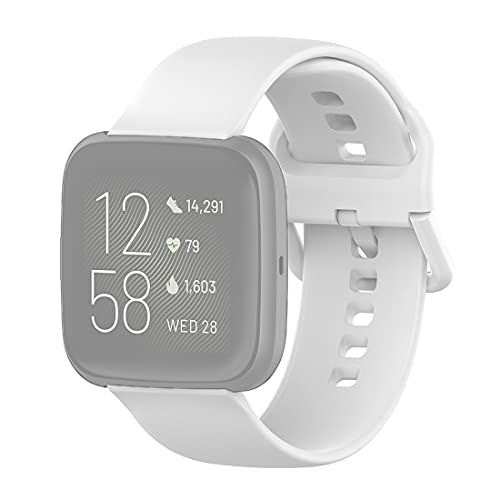 By Qubix Qubix - Siliconen sportbandje met gespsluiting voor Fitbit Versa 1/2 & Lite - Wit - Large