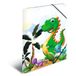 HERMA 19785 verzamelmap DIN A4 kleuterschool dinosaurus, 3-delige set, stevig karton, map met volledige interne print en elastiek, documentenmap voor kinderen, jongens en meisjes