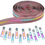 Elesunory #5 Nylon Regenboog Rits Tape - 9,84 Yards Met 12 Stks 3 Stijl Regenboog Rits Trekken, Heavy Duty voor DIY Tailor Naaien Ambachten