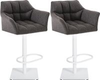 CLP Damaso Set de 2 tabourets de bar - accoudoir - avec dossier - avec repose-pieds - réglable - Tissu - gris titane blanc