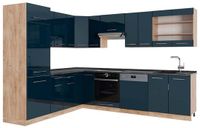 Vicco Hoekkeuken Fame-Line, Donkerblauw hoogglans/Goudkleurig Eiken, 287 x 227 cm, WB Antraciet
