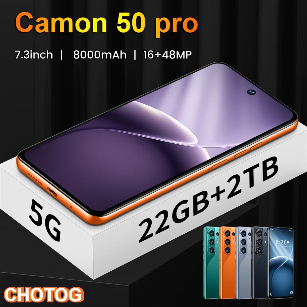 CHOTOG Camon50 Pro Smartphone Android 5G 7.3 HD Mobiel 22GB 2TB 7800mAh Octa Core Ontgrendeld Dual SIM 16+48MP Camera