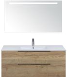 BES LED Seville Badmeubelset 120 cm - 2 Laden Natuur Eik Edge - Wastafel Enjoy Enkel met Sence Spiegel