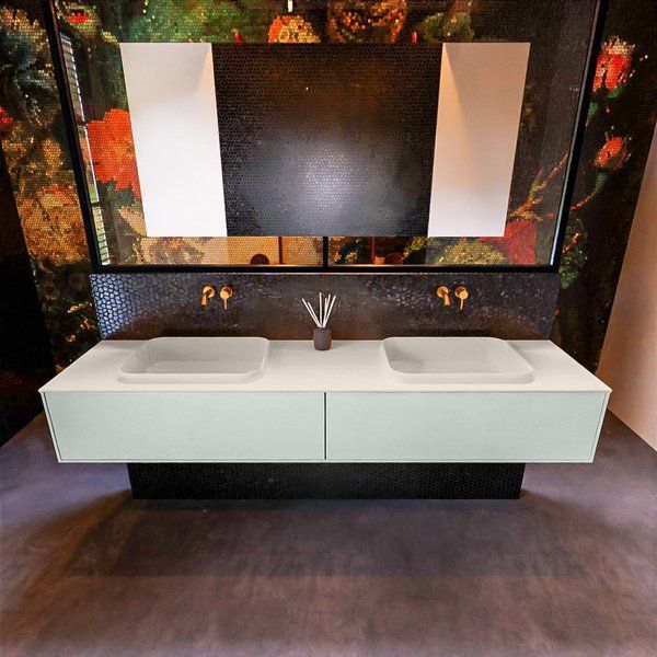 Mondiaz ERIN 200cm badmeubelset onderkast Greey met 2 lades Wastafel RIDGE dubbel Linen ERIN12377