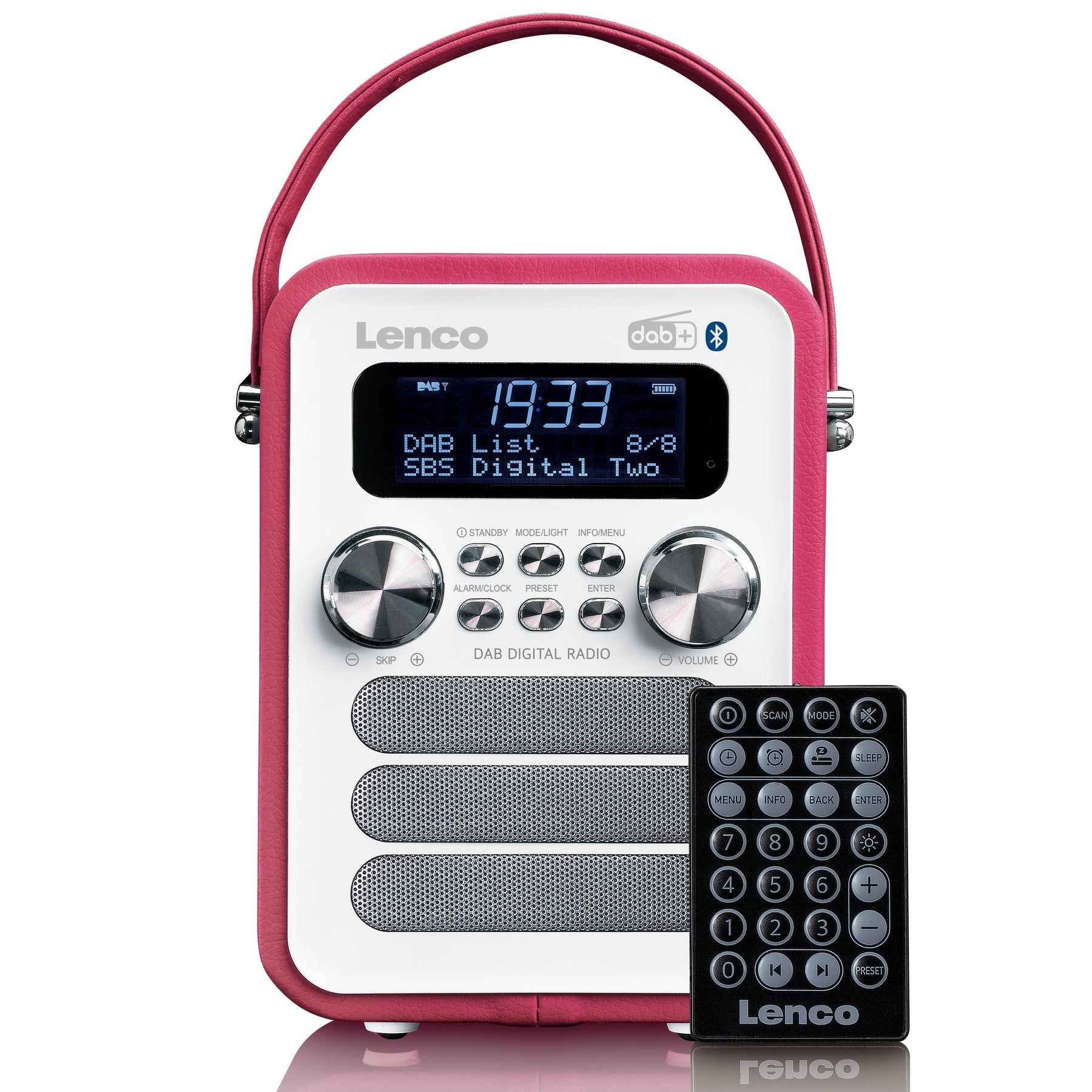 Lenco PDR-051PKWH - Draagbare DAB+ Radio - Roze/Wit - Bluetooth - USB - AUX - LCD - Batterij
