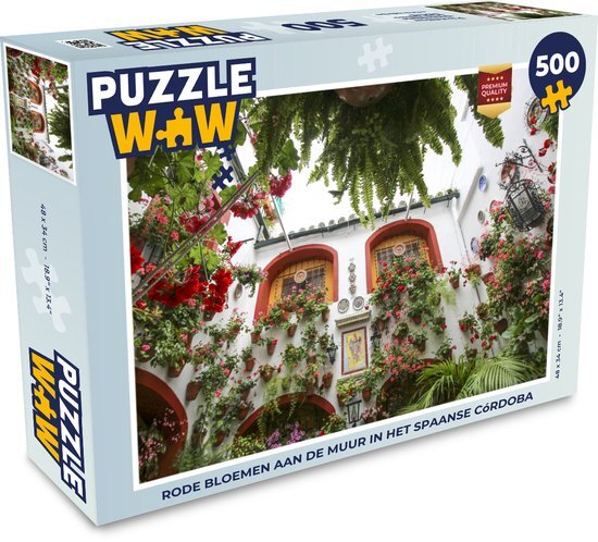 MuchoWow Puzzel Rode bloemen aan de muur in het Spaanse Córdoba - Legpuzzel - Puzzel 500 stukjes