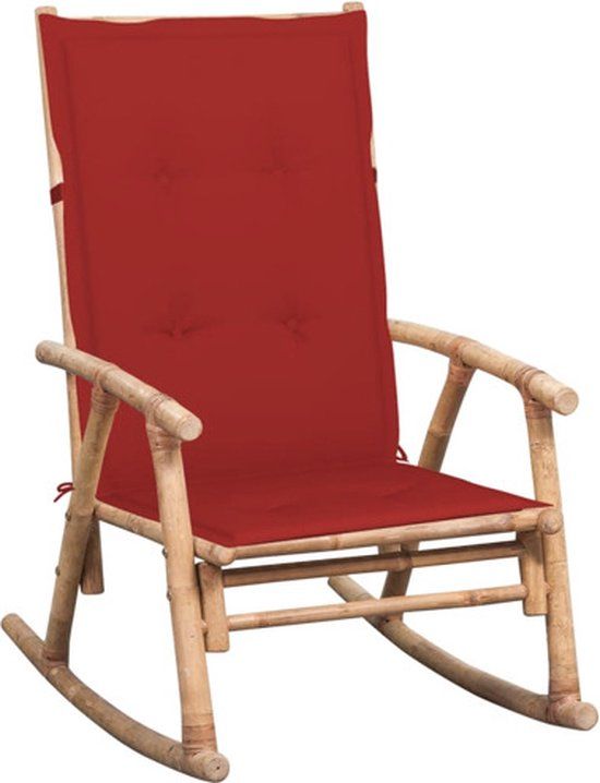 vidaXL Schommelstoel met kussen bamboe rood