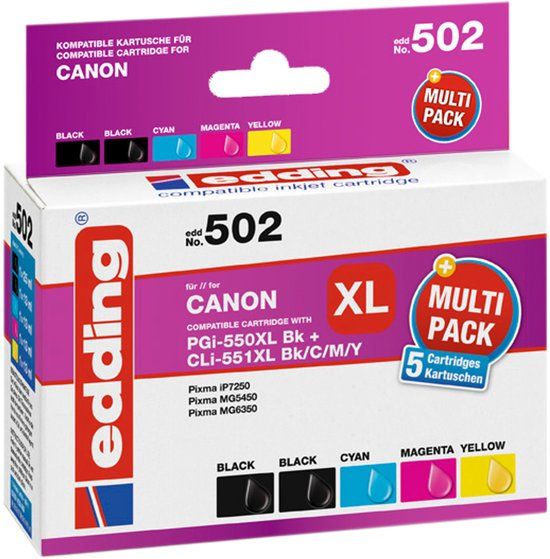 Edding EDD-502 Compatibel Zwart, Cyaan, Magenta, Geel Inktcartridge Multi-pack