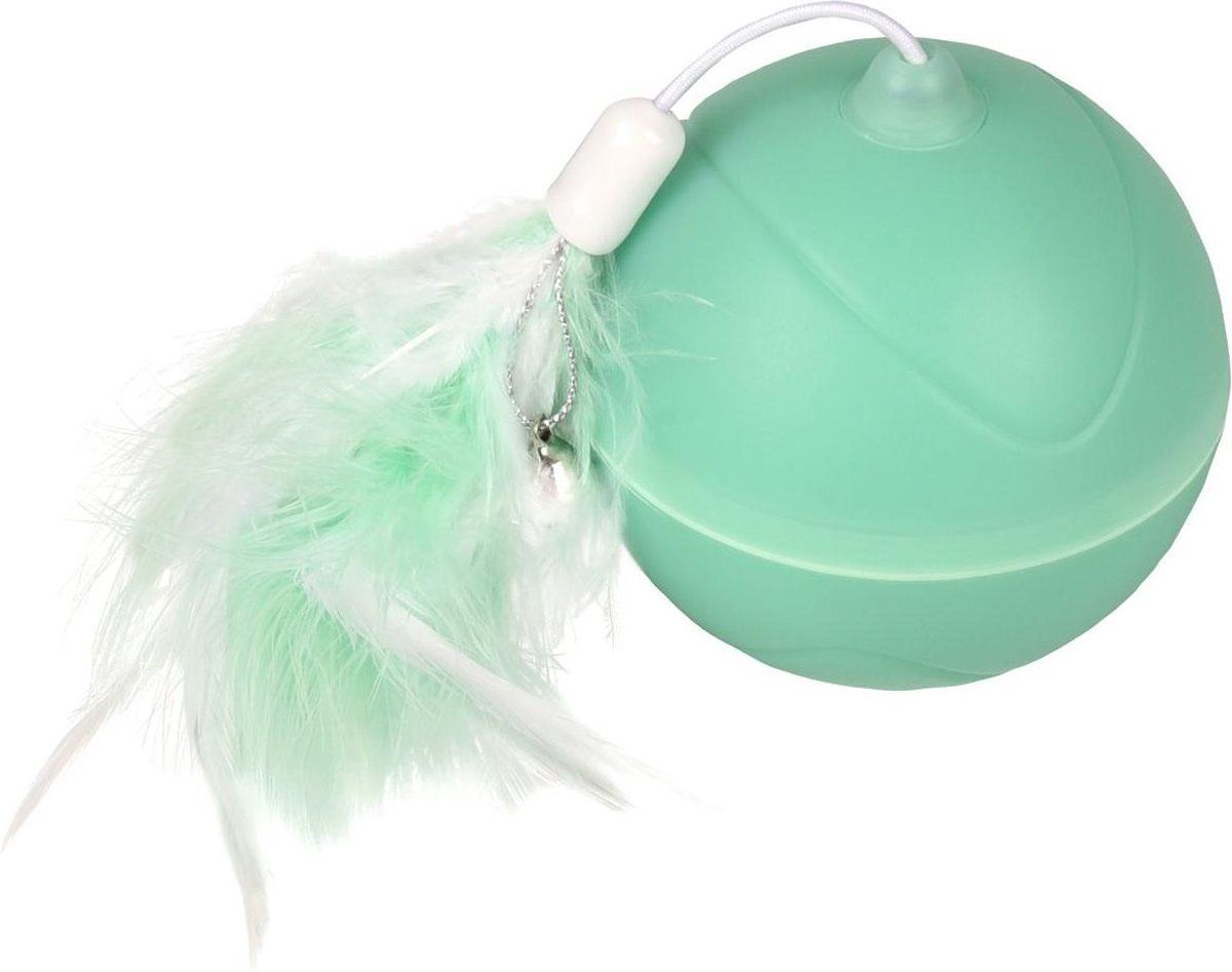 FLAMINGO Kattenspeelgoed Led Bal Magic met veren - Groen - 7 cm