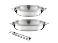 Lot de 2 poêles 24-28cm inox finition miroir + 1 poignée amovible