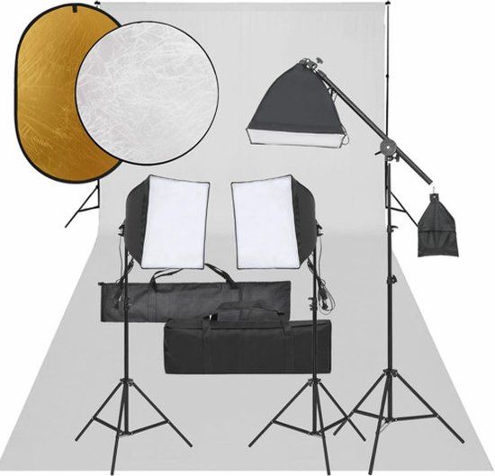 vidaXL Fotostudioset met verlichtingsset, achtergrond en reflector