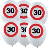 Merkloos / Sans marque Verjaardagfeest leeftijd ballon - 30 jaar - 36x stuks - thema leeftijd stopbord