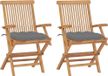 Teakwood Chaises pliantes avec coussins gris, 2 pièces