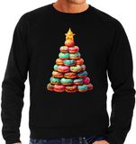 Bellatio Decorations Kerst trui / sweater heren - kerstboom van donuts - zwart - zoetekauw - Kerstmis S