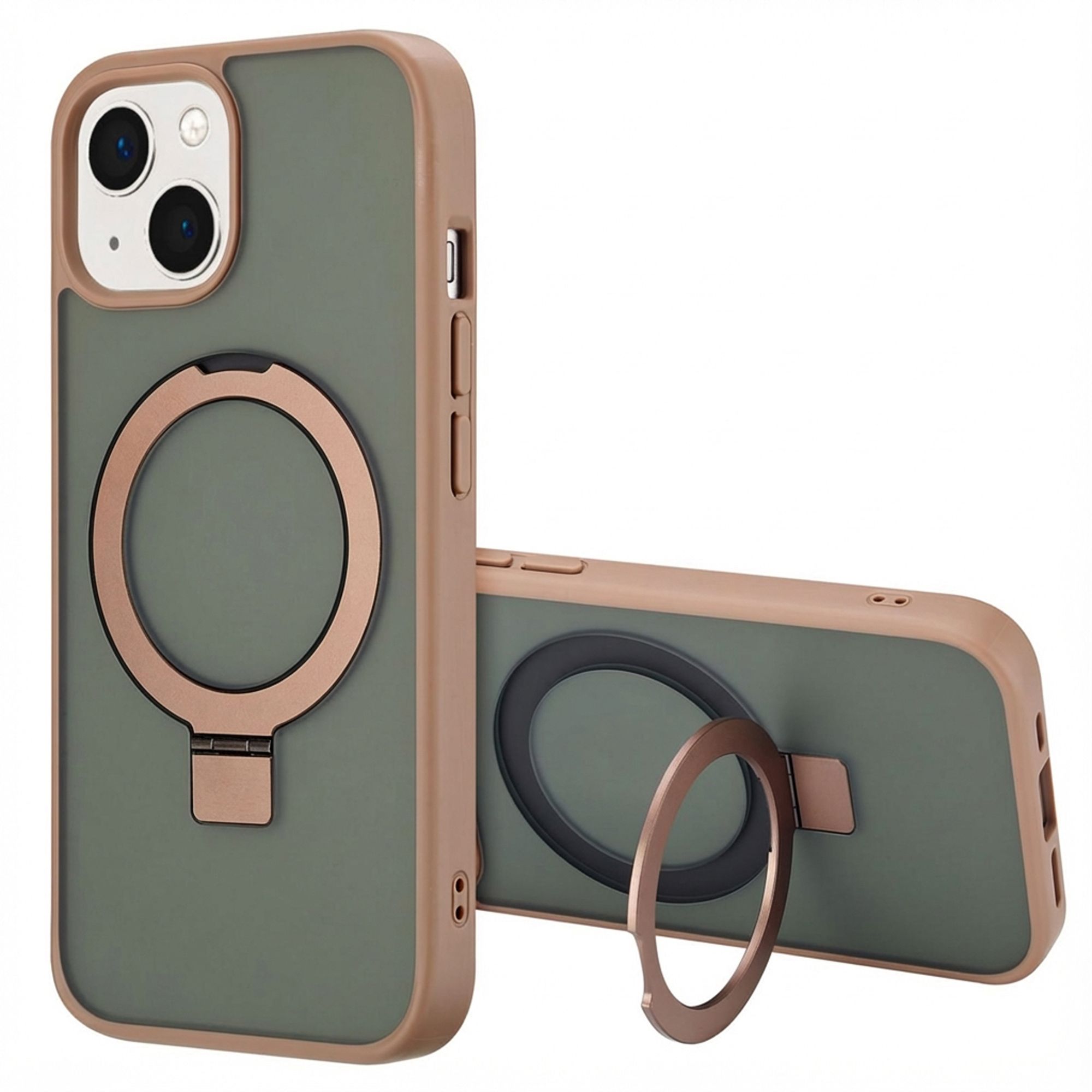 Accezz Hoesje - Geschikt voor Apple iPhone 15 - Ring Stand Backcover geschikt voor MagSafe - Bruin