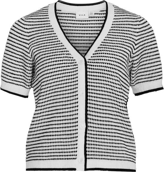 VILA - VICHAYA S/S BUTTON CARDIGAN/PB - Dames - Cardigans - L - Katoen - Gestreept - Wit