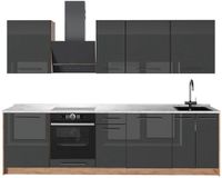 Vicco Complete keukeneenheid Fame-Line, Antraciet Hoogglans/Goudkleurig Eiken, 280 cm, WB Marmer