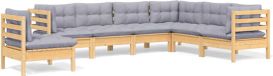 vidaXL 7-delige loungeset met grijze kussens van grenenhout