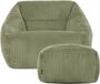 icon - Natalia XL Zitzak Fauteuil met Poef - Ribfluweel - Saliegroen