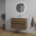 Saniclass Chaci Ensemble de meubles de salle de bain - 80x46x55cm - lavabo en céramique blanc - 1 vasque - 1 trou de robinetterie - 2 tiroirs - miroir rond avec éclairage - noyer (bois)