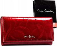 Pierre Cardin Portemonnee, pour femmes, en cuir 100% naturel avec surface brillante, 17,5 x 9,5 x 3,3 cm, pour un maximum de 10 cartes, 21 compartiments pour billets, 2 compartiments pour pièces, rouge, 02 LEAF