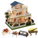 Merkloos TOPBSFARNY Miniatuur houten poppenhuis Europese stijl villa huis doe-het-zelf poppenhuis kit villa gebouw 3D-model creativiteit geschenken voor vrienden en ouders