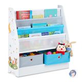 Relaxdays Kinderkast, Dieren, 2 Boxen, 3 Vakken, Speelgoedkast, Kinderboekenkast Kindereamer, HBD: 74x71x23 cm, Gekleurd