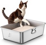 Merkloos / Sans marque BeiJingLiangPinJiaZuoKeJiWenHuaFaZhanYouXianGongSi Roestvrijstalen Kattenbak - Open XXL - met Handgrepen & Schep - Geurvrij & Hygiënisch - voor Katten & Konijnen - 60x40x20cm