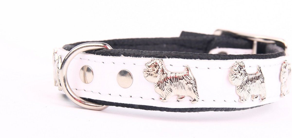 Dog's Companion Leren Halsband - Westie - 35-41 cm x 20 mm - Wit/Zwart