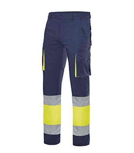 VELILLA Stretchbroek bicolor multizakken hoge zichtbaarheid - Marineblauw/neon geel - S