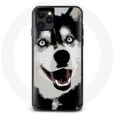 Maniacase Hoesje voor iPhone 11 Pro Max Husky Hond Zwart Wit Blauwe Ogen