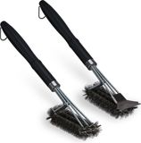 Merkloos Relaxdays Grillborstel Set van 2 RVS met Schraper - 45 cm - Zwart/Zilver
