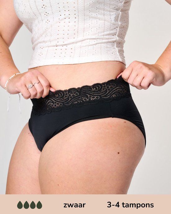 Moodies Undies Moodies menstruatie ondergoed Classic Brief Lace - Zwart - Maat M