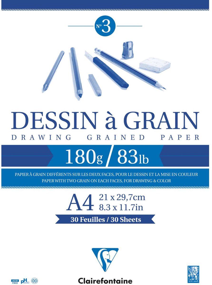 Clairefontaine Drawing grained paper - 180g A4 - wit