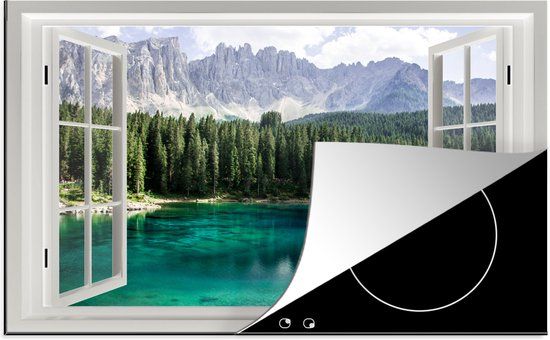 KitchenYeah® Inductie beschermer 81.2x52 cm - Doorkijk - Bomen - Water - Inductie kookplaat accessoire