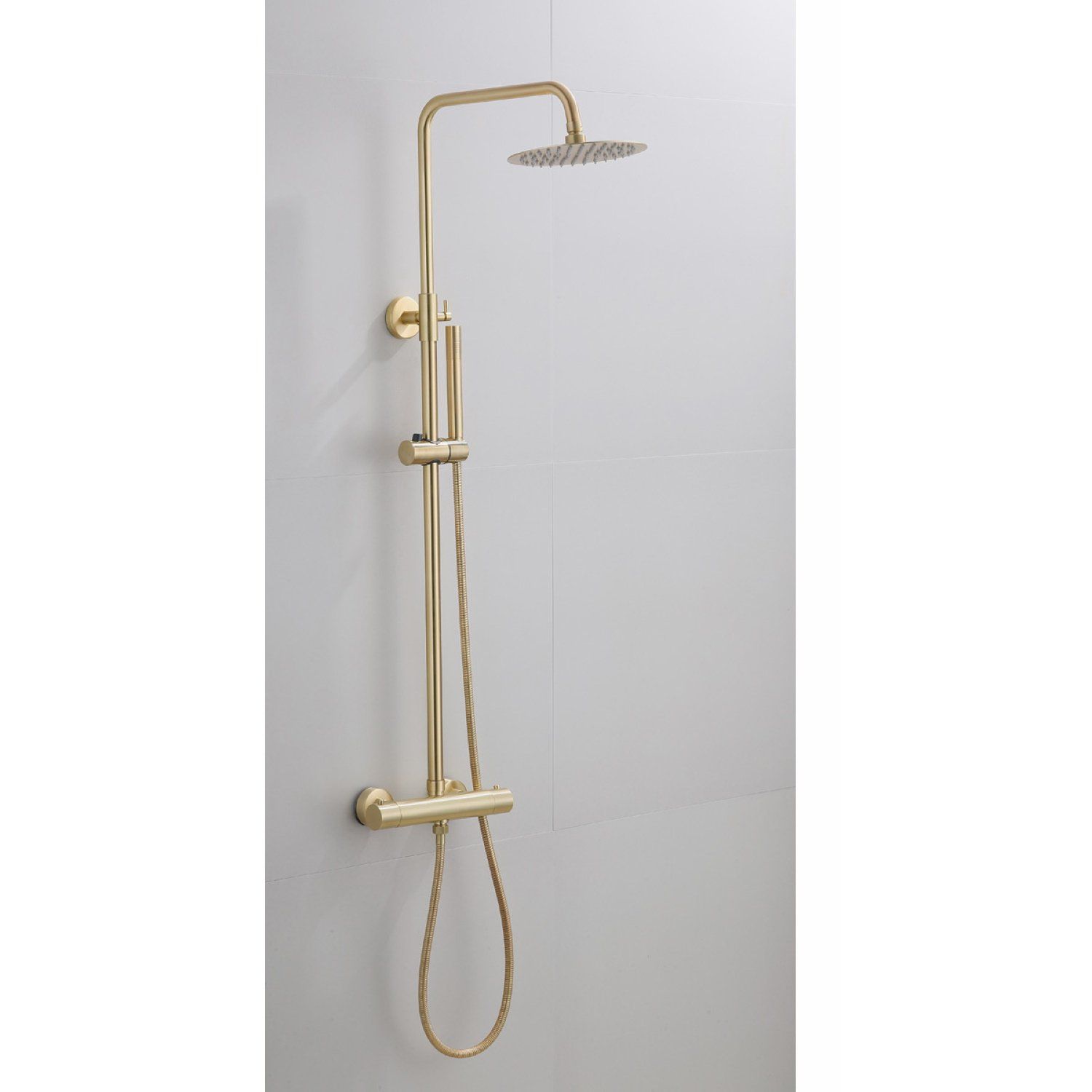 Boss & Wessing Opbouw regendouche set gold ronde hoofddouche 20 cm mat goud