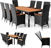 Casaria Polyrattan Tuinset - 8 Stoelen 1 Tafel incl. Kussens - Zwart
