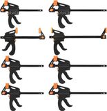 Merkloos / Sans marque Shenzhen Haorui Industrial Technology Co., Ltd. Eenhandsklemmen set - 8 stuks - 195mm en 323mm - spanwijdte 100mm en 150mm - staal en nylon - voor houtbewerking - zwart/oranje