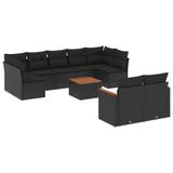 vidaXL 9-delige Loungeset met kussens, polyrattan, zwart