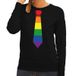 Bellatio Decorations Gay pride regenboog stropdas sweater zwart - lesbo sweater voor dames - gay pride S