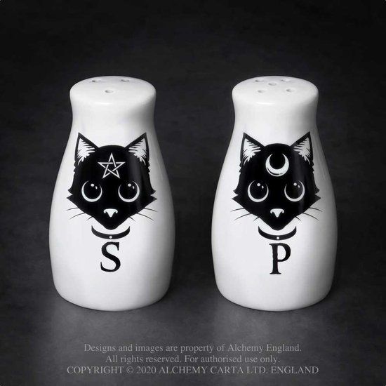 Alchemy England Alchemy Cats Peper- en Zoutstel - Wit/Zwart